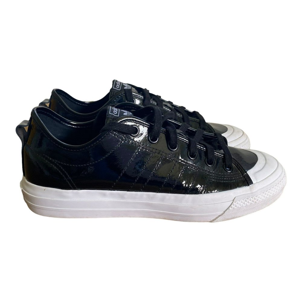 Adidas Nizza RF Womens Size 9.5 Core Black Cloud White Patent Sneaker Shoes